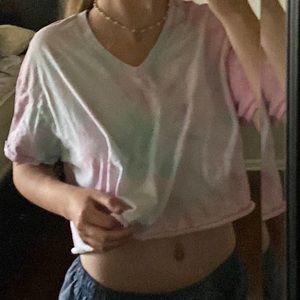 cute rose/teal tie dye crop top